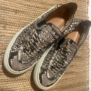 Tory Burch Huarache Weave Snakeskin Leather Slip On Sneaker